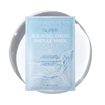 S.NATURE SUPER AQUAGEL OASIS AMPULE MASK | Hidratante, calmante, cuidado de manchas | Ácido hialurónico, alantoína | Mascarilla coreana (10 unidades (paquete de 1)