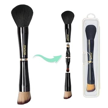 Jilier Brochas de Maquillaje de Viaje con Estuche, Juego de Brochas de Maquillaje 4 en 1, Brocha para Polvo, Brocha para Base/Rubor, Brocha para Sombra de Ojos, Brocha Correctora, Brocha de Maquillaje