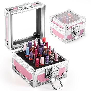 MelodySusie Soporte para brocas de uñas de 25 agujeros, estuche portátil a