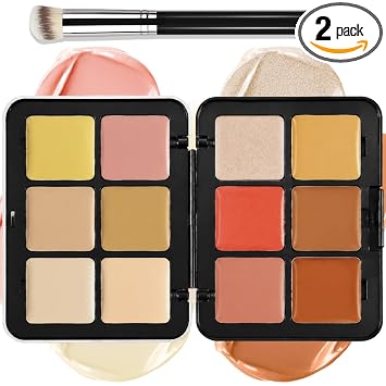 Paleta de maquillaje de 12 colores crema [rubor contorno corrector iluminador] para mejillas - Kit de paleta de maquillaje todo en uno con cepillo, maquillaje facial de larga duración resistente