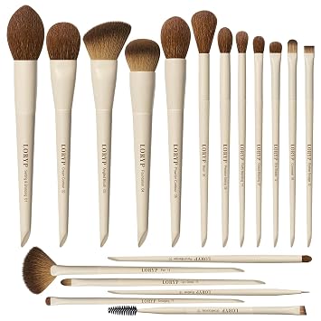 LORYP Juego de brochas de maquillaje etiquetadas de 18 piezas para cara y ojos, base de cabello ultra suave, corrector, rubor, contorno, mezcla, sombra de ojos, kit de pinceles caqui