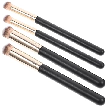 4pcs Angled Concealer Brush Set with Wood Handles, Supple Powder and Flat Concealer Brushes for Precise Makeup Application, Suitable for Foundation, Eye and Face Contouring,