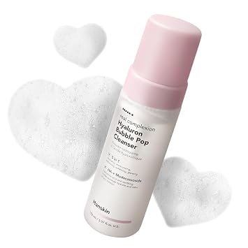 Hanskin Hyaluron Bubble Pop Cleanser – Jabón facial hidratante coreano con ácido hialurónico para una limpieza profunda suave, brillo suavizante, limpiador diario equilibrado con pH para piel de