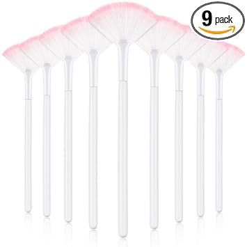 9 piezas de brochas de mascarilla facial en abanico, brochas aplicadoras faciales suaves para exfoliación, maquillaje glicólico para crema de lodo (blanco y rosa)