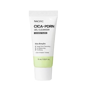 NACIFIC Cica PDRN Gel Cleanser Mini 0.51 fl oz 0.5 fl oz – Centella Asiatica, Limpiador profundo de poros de pH bajo para pieles sensibles, calmante y purificante lavado facial coreano, tamaño de