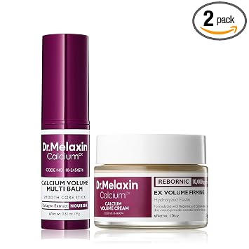 Dr.melaxin Juego de 2 unidades de crema facial reafirmante de calcio + barra de bálsamo múltiple de colágeno, cuidado de la piel coreano para la flacidez de la piel, arrugas, ojeras y pérdida de