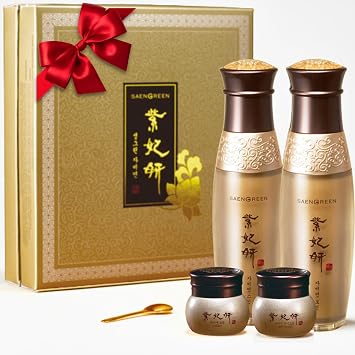Set de regalo para el cuidado de la piel de hierbas coreanas, tóner hidratante con infusión de oro, suero y crema con ginseng, raíz de peonía y Dong-Quai | Set facial hidratante para piel seca a