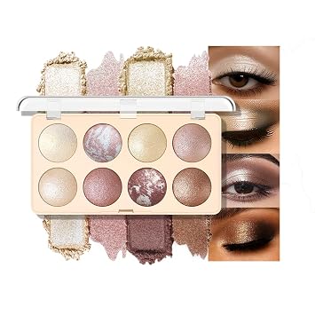 Paleta de sombras de ojos horneadas todo en uno, maquillaje facial y de ojos con contorno de rubor iluminador, tonos neutros suaves de baja saturación, suave mezclable, brillo natural de larga