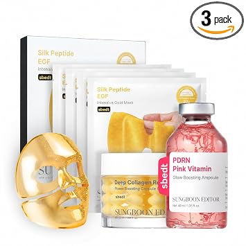 SUNGBOON EDITOR Trío HOMETOX de barrera para la piel y brillo para una piel de aspecto saludable, máscara dorada, ampolla PDRN y crema de cápsula de colágeno, juego de regalo coreano para el cuidado