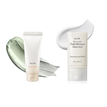 Cleanse & Shield Essentials - Limpiador de poros, máscara facial coreana 2 en 1, protector solar de humedad diaria SPF 40 para protección UV, hidratación, sin yeso blanco. Biopéptido190, niacinamida