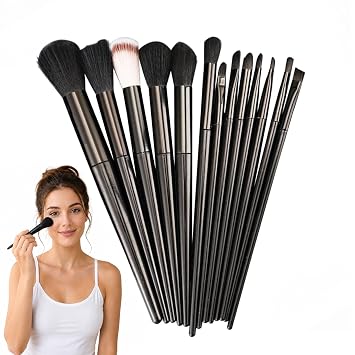 13 Pcs Soft Makeup Brush Set with Fast-Dry Design for Powder Blush Foundation and Eyeshadow Application, Black