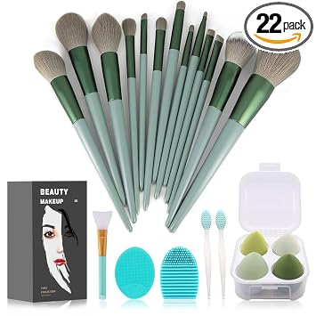 Koccido Juego de 22 brochas de maquillaje, brochas de maquillaje, brochas de maquillaje para sombra de ojos (verde, juego de 22 piezas)