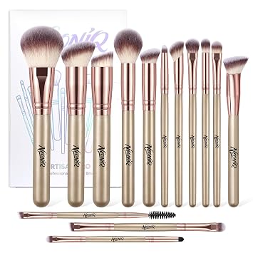 Juego de 14 brochas de maquillaje profesionales, juego de brochas de maquillaje, base de polvo para mezclar, corrector, sombras de ojos, brochas de cosméticos (dorado)