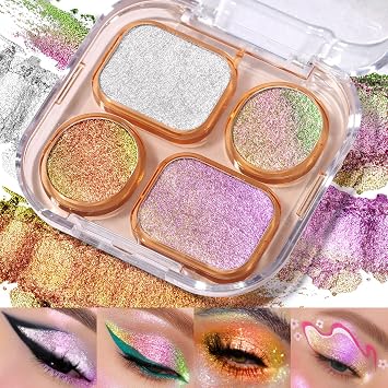 UCANBE Chameleon - Paleta de maquillaje de sombras de ojos con brillo camaleón, 4 colores metálicos con purpurina multicromática, paleta de sombras de ojos, kit de maquillaje de ojos multidimensional