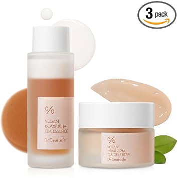 Set de cuidado de la piel Dr.Ceuracle Vegan Kombucha Tea Beginning - Set de cuidado de la piel coreano para regalos de Navidad, viajes y viajes de negocios, incluye esencias y crema en gel de tamaño