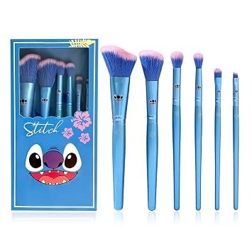 Stitch Stuff Regalos de Stitch para Niñas Brochas de Maquillaje Caja de Regalo Sombra de Ojos Mágica Delineador de Ojos Brocha Difuminadora Brocha de Labios Colección de Brochas Cosméticas de Anime