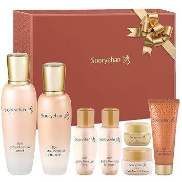 Sooryehan Bon Extra Moisture - Set de regalo coreano para el cuidado de la piel (13.01 onzas líquidas), de lujo de gama alta de LG Beauty. Tónico hidratante, loción de emulsión, espuma limpiadora
