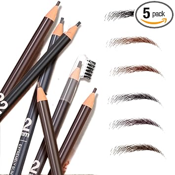 5 Uds. de 0.079 in ultrafino punta pequeña trazo de pelo Microblading PMU lápiz de cejas pelar con cepillo para cejas maquillaje permanente (negro)