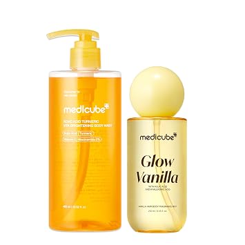 medicube Fresh & Glow Body Duo - Gel de baño con ácido kójico y fragancia de vainilla brillante para cabello y cuerpo | Limpia, refresca y cuidado de olores para una piel suave y radiante | Cuidado