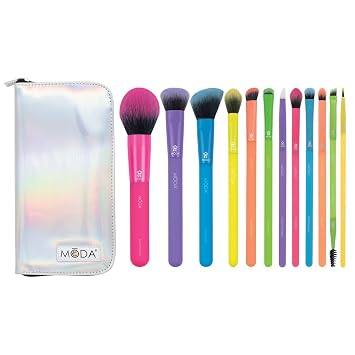 MODA Juego de brochas de maquillaje totalmente eléctricas, 13 piezas, neón