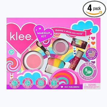 Kit de maquillaje Klee Naturals con sombra de ojos, rubor, gel brillante y brillo labial. Apto para niños y no tóxico. Fabricado en EE. UU. (Breezy Does It)