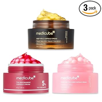 Medicube Crema en Cápsulas Trío: TXA + Niacinamida, Vitamina C Profunda y Cápsula Crema ADN de Salmón PDRN | Set de Cuidado de la Piel Coreano Hidratante, Clarificante para un Tono de Piel Luminoso