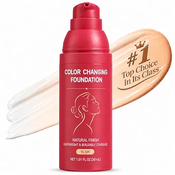 Base coreana que cambia de color para piel madura, maquillaje líquido autoajustable con acabado natural, cobertura hidratante ligera, difumina el aspecto de imperfecciones y líneas finas, 1.01 onzas