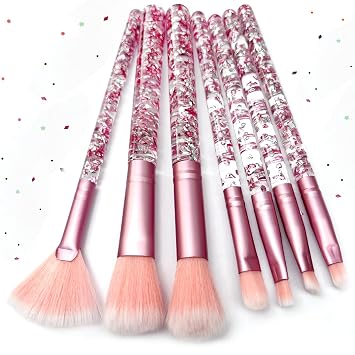 Juego de 7 brochas de maquillaje de unicornio rosa, kit para rubor, labio, base, cejas, polvo suelto, sombra de ojos y pinceles de abanico con purpurina, regalo creativo