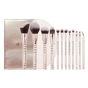 Juego de brochas de maquillaje de 12 unidades, dorado con bolsa de