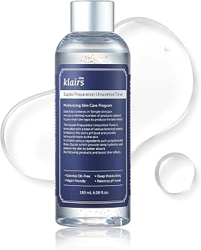 DearKlairs Tóner sin perfume | Tónico coreano de ácido hialurónico para pieles sensibles, inundaciones de piel y capas de alta actividad, vegano, sin aceite esencial, sin etanol, 6.08 onzas líquidas
