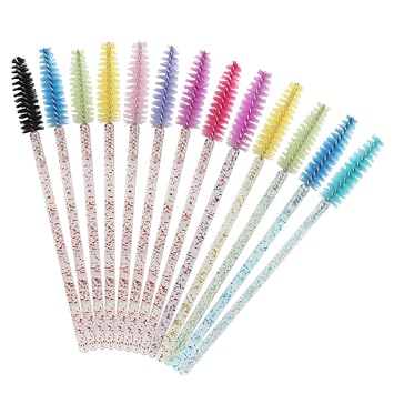 100pcs Disposable Mascara Wands Eyelash Brushes Nylon Bristle Crystal Rod Green for Eyelash Makeup Application