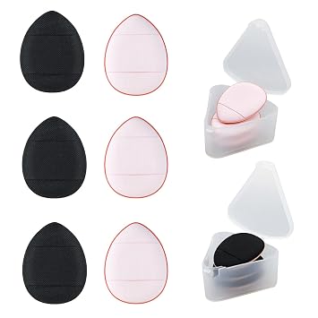 WishLotus 6 esponjas de maquillaje en forma de gota para base de maquillaje reutilizables sueltas con estuche pequeño para mujeres y niñas y maquillaje húmedo y seco (negro + rosa)