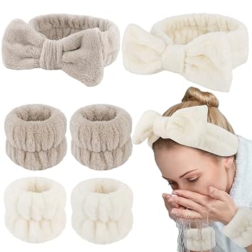 WHAVEL Juego de 6 diademas y pulseras de spa para lavar el maquillaje