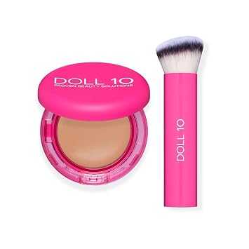 Doll 10 Peptide Bounce Balm Foundation con brocha Buff & Bounce – Base hidratante que desafía la edad para pieles maduras, limpia, vegana, cobertura media construible – difumina las líneas finas