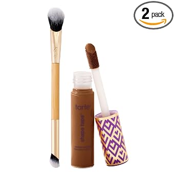 tarte corrector con cinta adhesiva para contornear y cepillo – Cobertura completa instantánea para debajo de los ojos, ojeras, líneas finas, enrojecimiento y decoloración, probado por dermatólogos