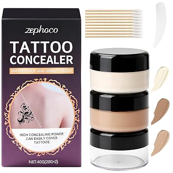 Cubierta de tatuaje impermeable, 2 colores mixtos de base, cobertura completa, cobertura de tatuaje, maquillaje para piernas, cuello, cuerpo, cicatrices, vitíligo, venas, manchas oscuras, corrector de