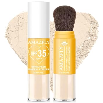 Polvo fijador de protección solar mineral, SPF 35 cepillo protector solar en polvo para cara y cuero cabelludo, de larga duración, ligero, transpirable, control de aceite, acabado mate natural para