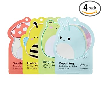 TONYMOLY x Squishmallows - Máscara facial coreana variada, paquete de 4