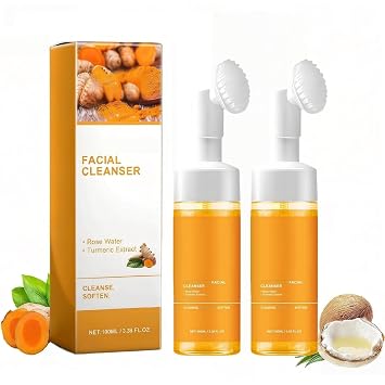 2 unidades de limpiador facial iluminador de cúrcuma, limpieza profunda, cuidado de la piel, lavado de espuma de cúrcuma con cepillo.