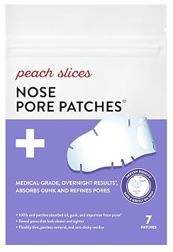 Peach Slices - Parches de poros de nariz (7 unidades) - Eliminador de puntos negros durante la noche - Tiras de poros - Absorbe la suciedad - Delgados, flexibles e indoloros - Parches hidrocoloides - Veganos y libres de crueldad - Cuidado y belleza coreano