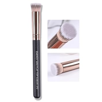 ENERGY Pincel pequeño para base de maquillaje con la parte superior plana, pincel para corrector debajo del ojo para mezcla de líquido, crema y polvo, pulido, cerdas sintéticas veganas, aplicador de