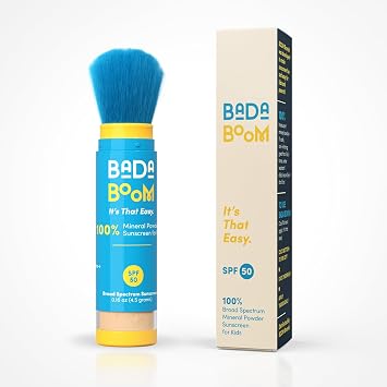 Bada Boom Protector solar en polvo mineral SPF 50 - Protector solar resistente al agua para niños y pieles sensibles - Protección solar translúcida de óxido de zinc de amplio espectro, cara translúcida, cuerpo y cuero cabelludo
