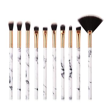 10 brochas de maquillaje con patrón de mármol, sombra de ojos, delineador de ojos, paraguas, brochas de mezcla, brochas de maquillaje