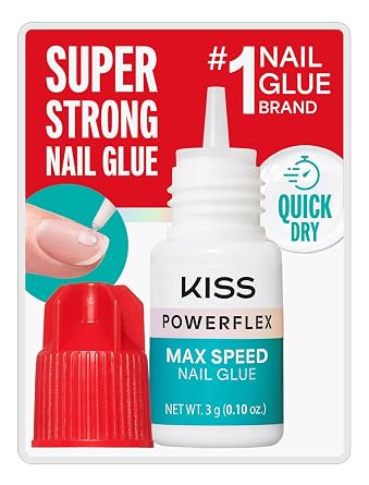 Kiss PowerFlex - Pegamento para uñas de máxima velocidad, adhesivo de secado rápido para uñas adhesivas y reparaciones con aplicador de punta de boquilla, ideal para puntas y envolturas, peso neto 0.10 oz (3 g)