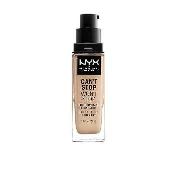 NYX PROFESSIONAL MAKEUP Can't Stop Won't Stop - Base de maquillaje, 24 horas de cobertura total y acabado mate – Nude