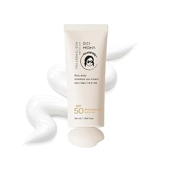 MIDHA Rice Daily Moisture Sun Cream (OTC) SPF50+ PA ++++ | Protector solar ligero hidratante, agua de salvado de arroz, sin yeso blanco, protección UV diaria, protector solar coreano
