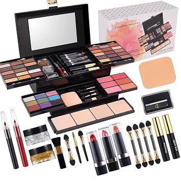 Kit de maquillaje profesional de 58 colores para mujeres, todo en uno, juego de regalo de maquillaje completo para mujeres y niñas principiantes con sombra de ojos, rubor, lápiz labial, polvo compacto