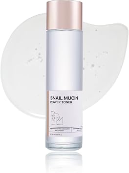 BOM Cosmetics Snail Mucin Power Toner de 5.07 onzas líquidas, hidratante facial con pantenol y alantoína para piel sensible, impulso hidratante y suavizante, piel de vidrio, belleza coreana para el