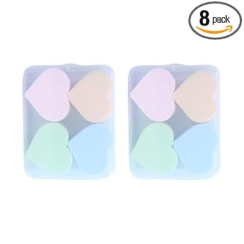 Esponjas de maquillaje en forma de corazón, esponjas de mezcla de base, esponja de belleza multicolor, esponja cosmética seca y húmeda con caja de plástico para crema líquida en polvo