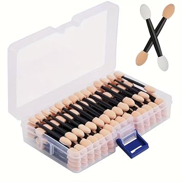 100Pcs Disposable Dual-End Latex Sponge Eyeshadow Applicator Wands, 6.5cm Portable Eye Makeup Brushes